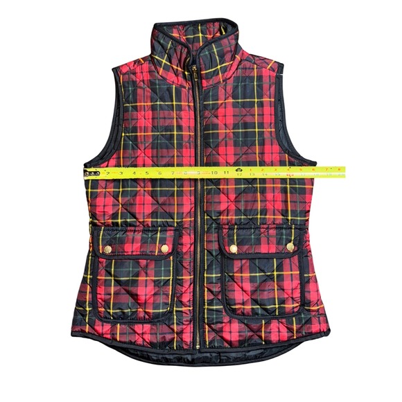 British Khaki Women Quilted Plaid Vest Red Black Yellow Pockets Full Zip Size S - Picture 5 of 10